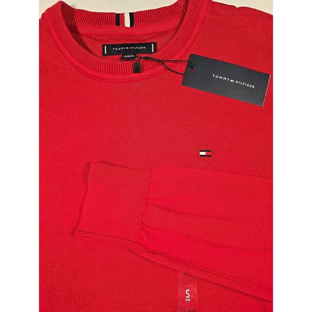 Tommy Hilfiger Mens Small Red Long Sleeve‎ Crew Neck Knit Sweater Preppy NWT
